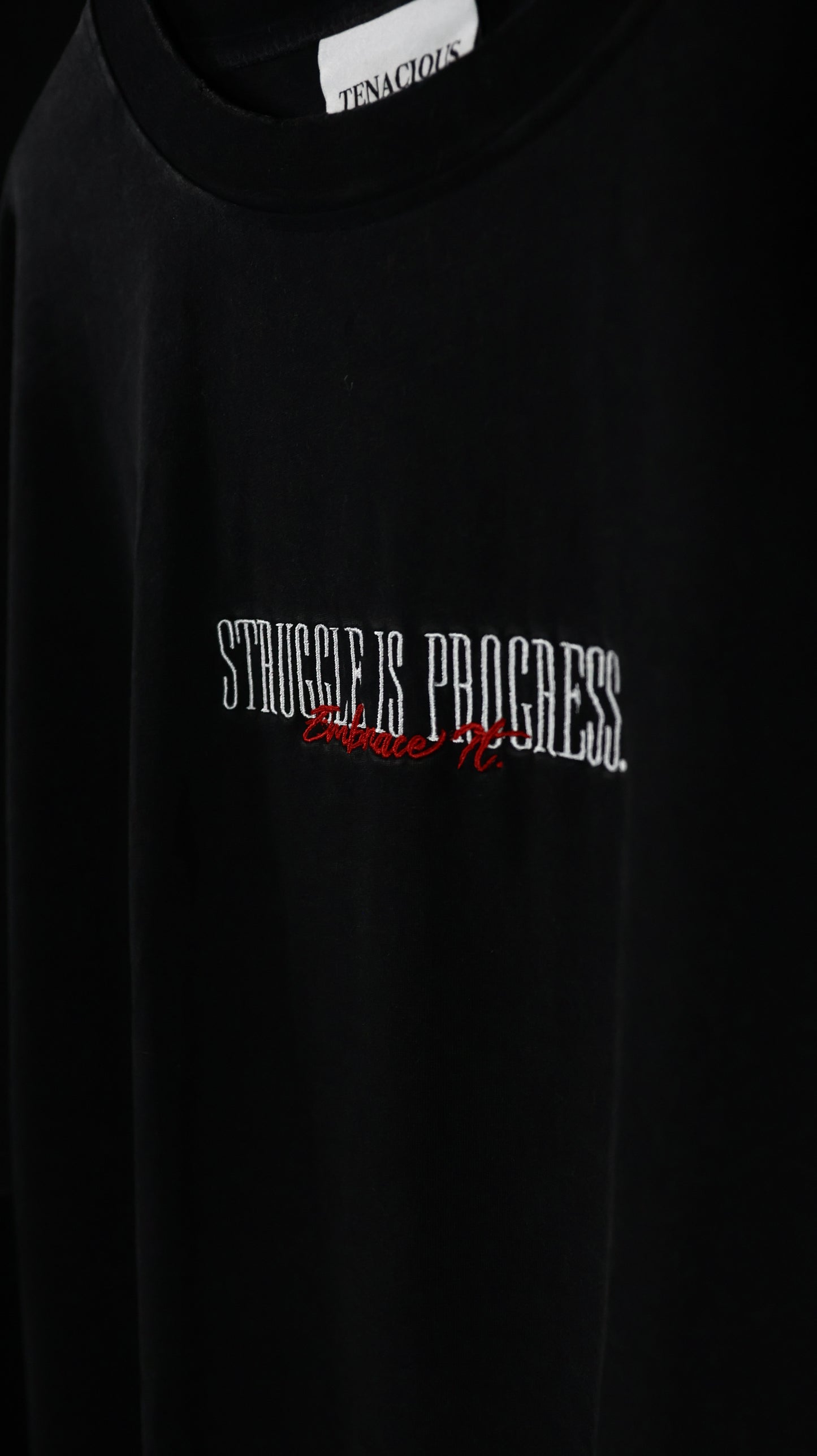 Oversized Acid Washed Black "Struggle is progress" Tee